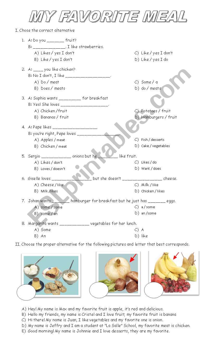 food quiz  worksheet