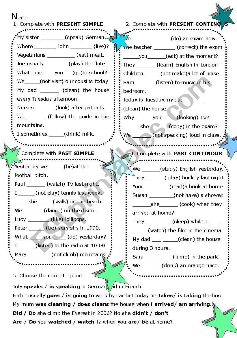 Verbal tenses worksheet