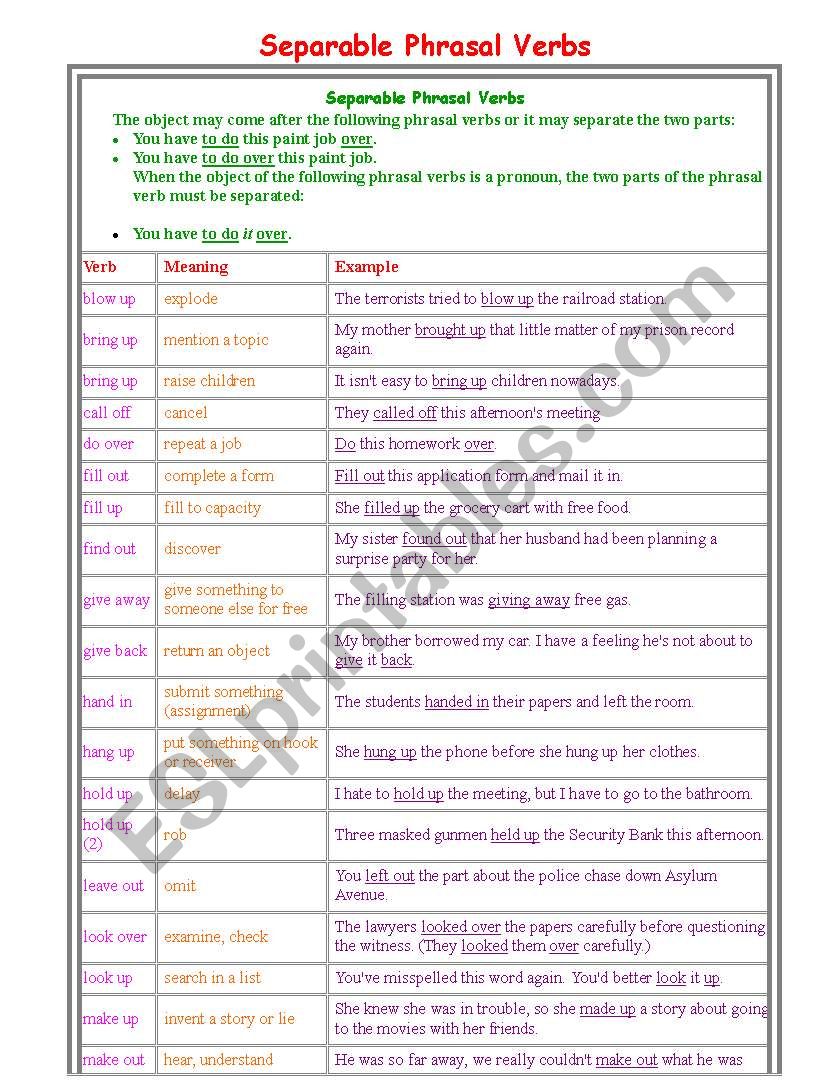 Phrasal verbs worksheet