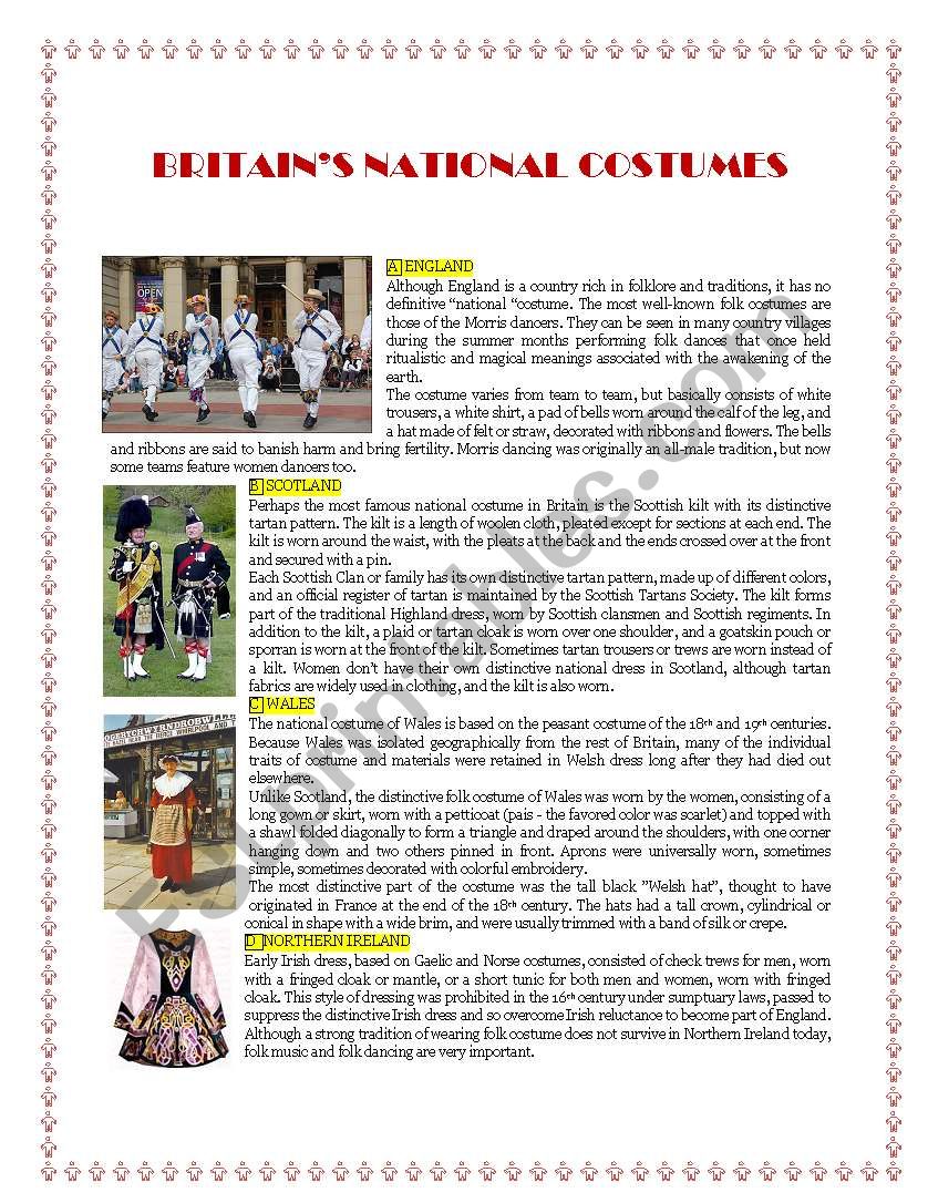Britain´s National Costumes worksheet