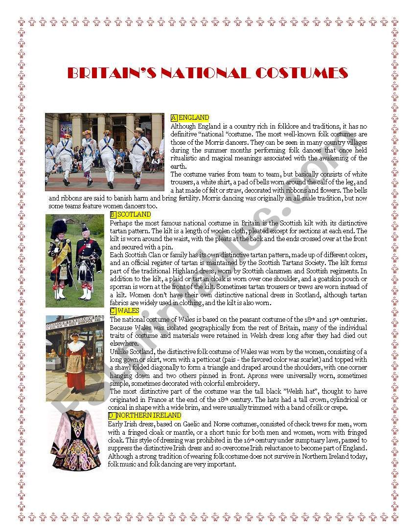 Britains National Costumes worksheet