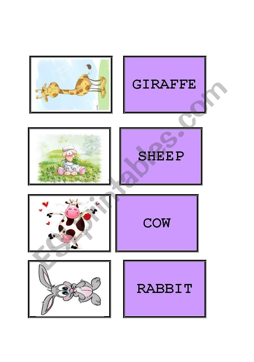 memory card - animals worksheet