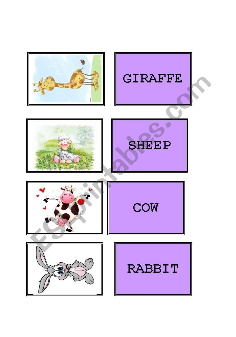 memory card - animals worksheet