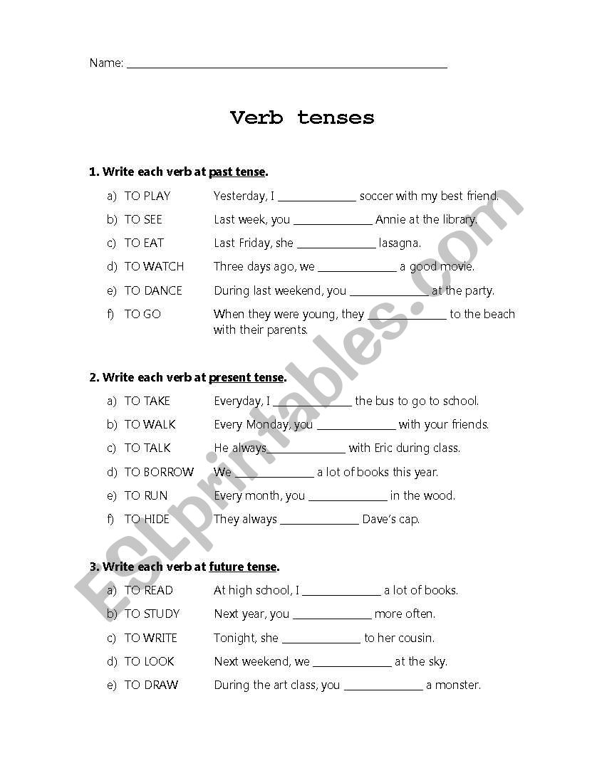 Verb tenses worksheet