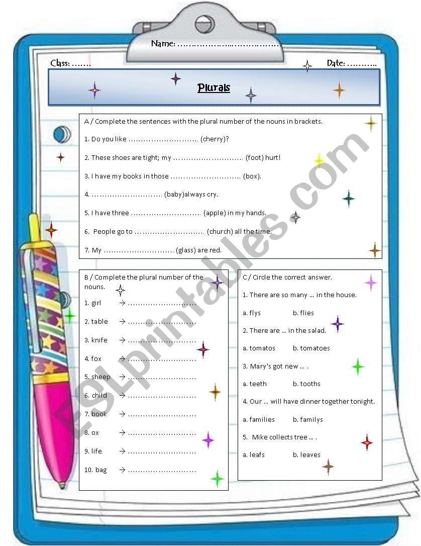 Plurals worksheet