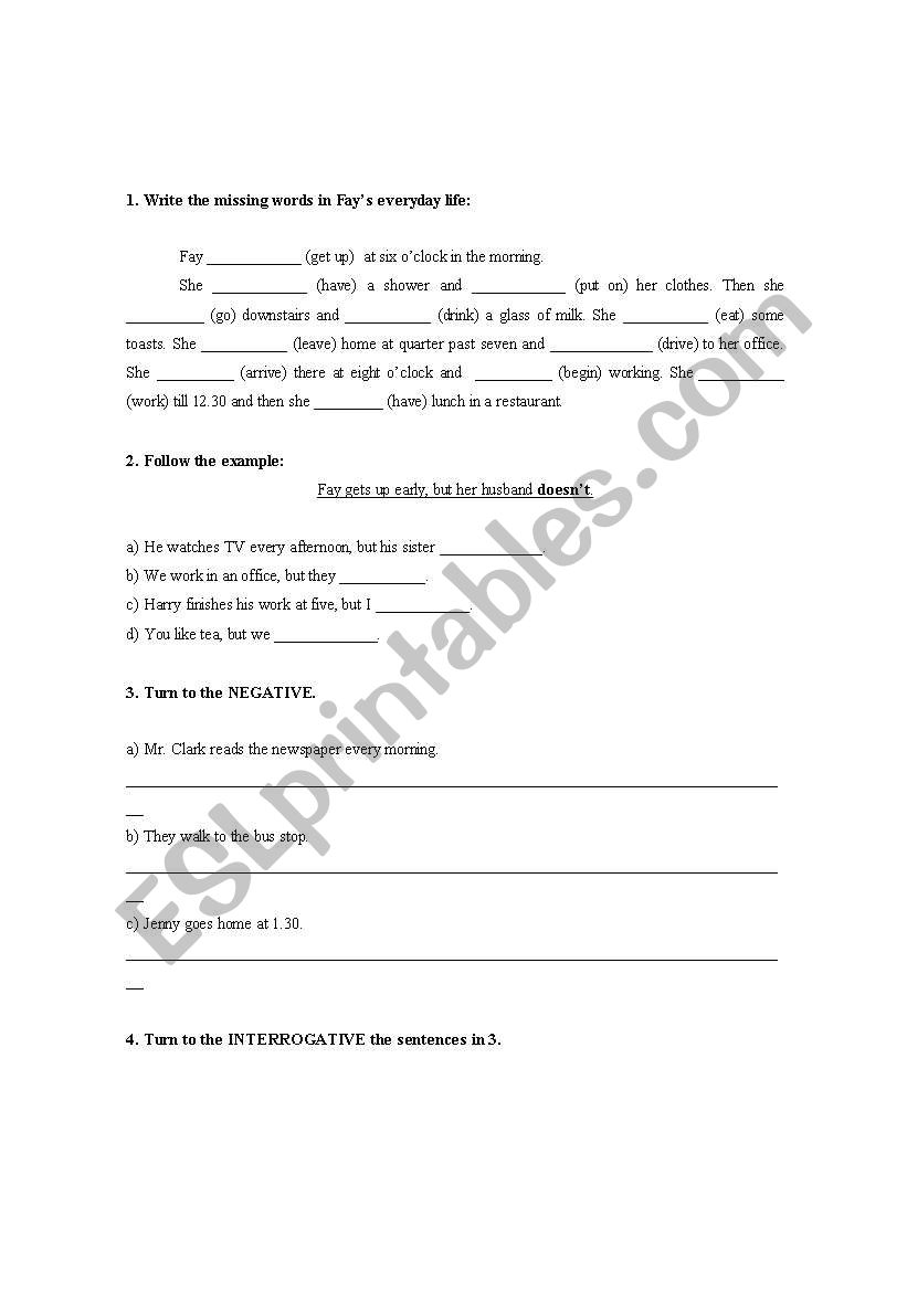 Fays everyday life worksheet