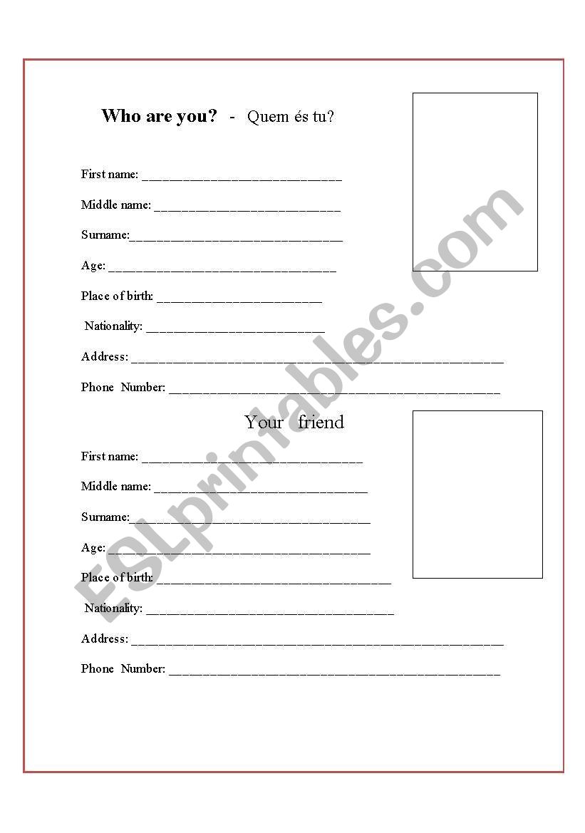 Personal identification worksheet