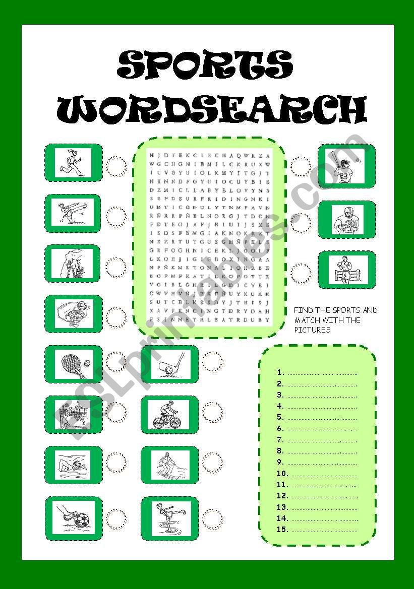 SPORTS WORDSEARCH worksheet