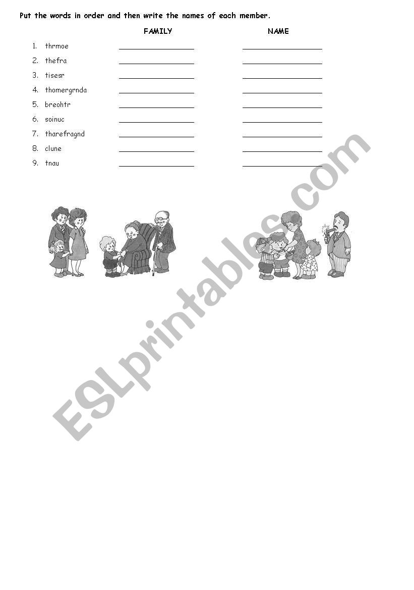 Family members worksheet