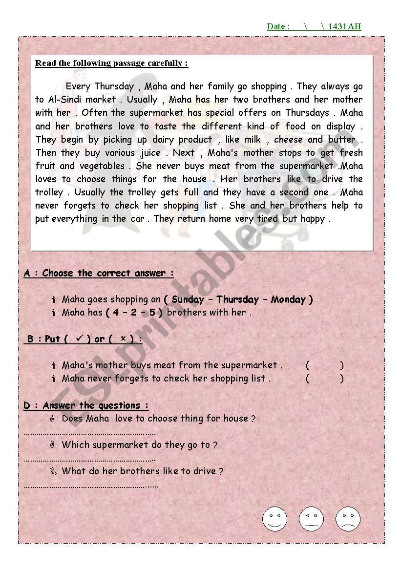 supermarket worksheet