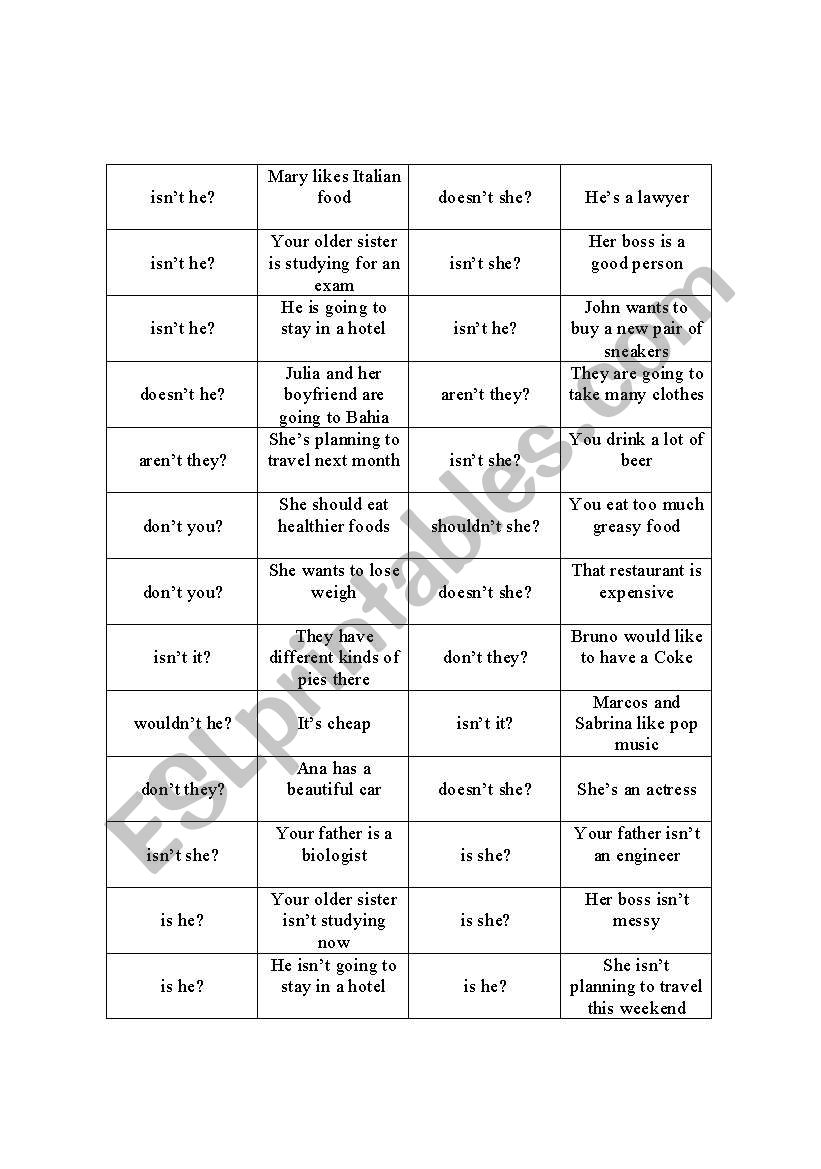 Tag domino worksheet