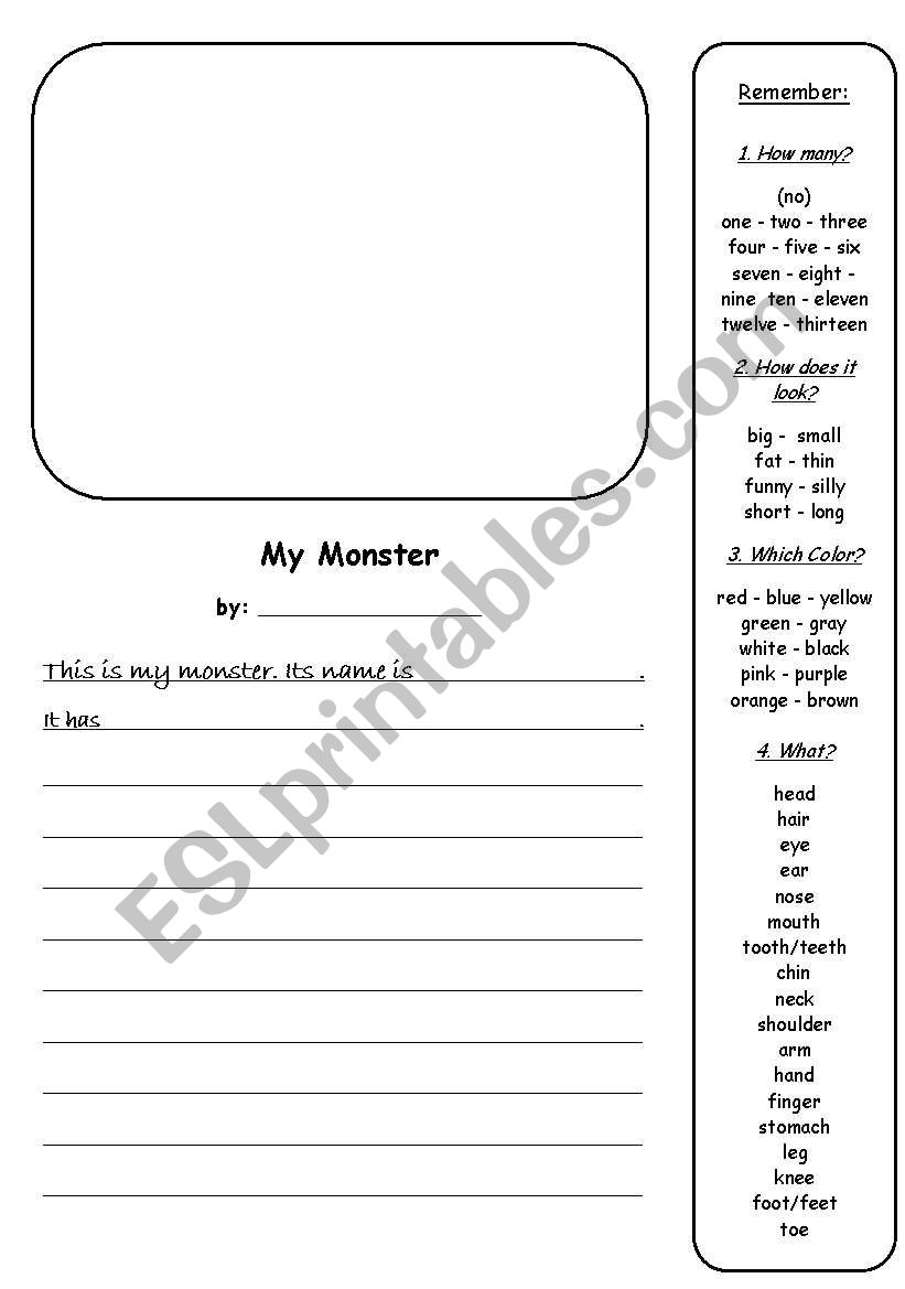 Draw and describe a monster, guided writing