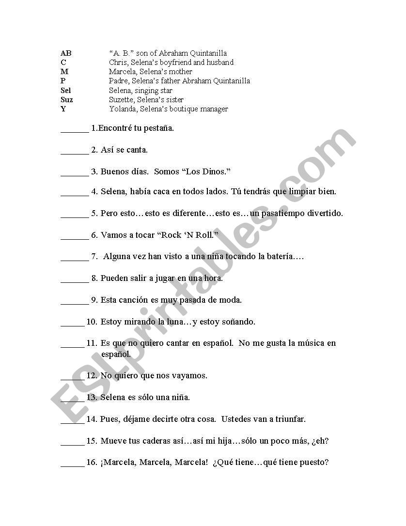 selena worksheet worksheet