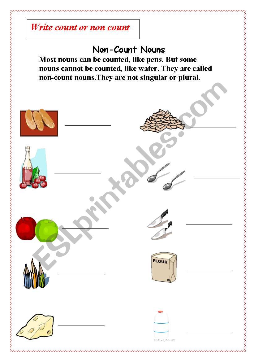 Non-count nouns worksheet