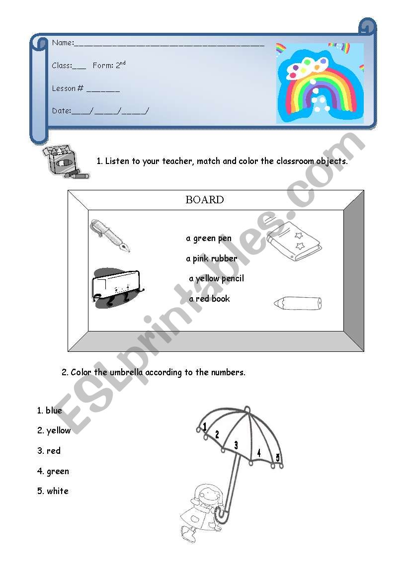 Classroom objects worksheet