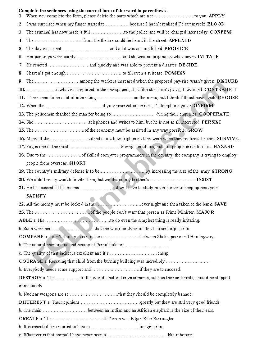 word formation worksheet