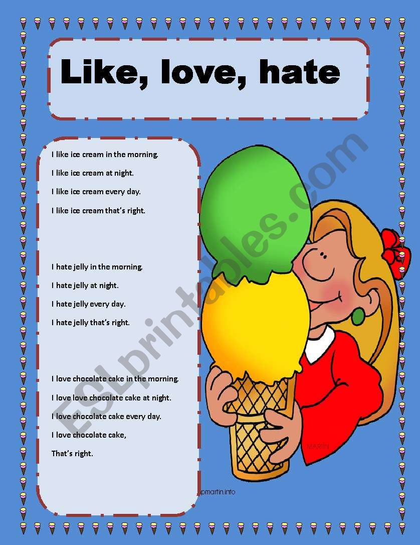 ice cream(like-love-hate) worksheet