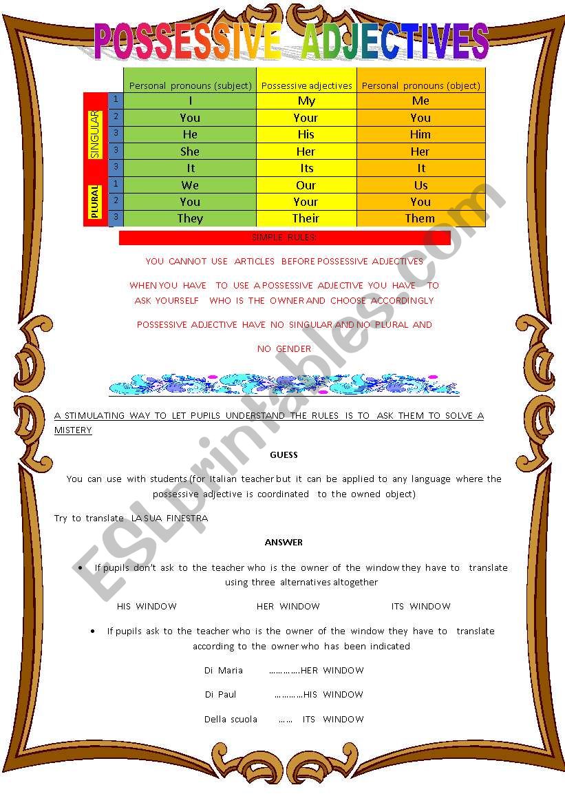 possessive  adjectives worksheet