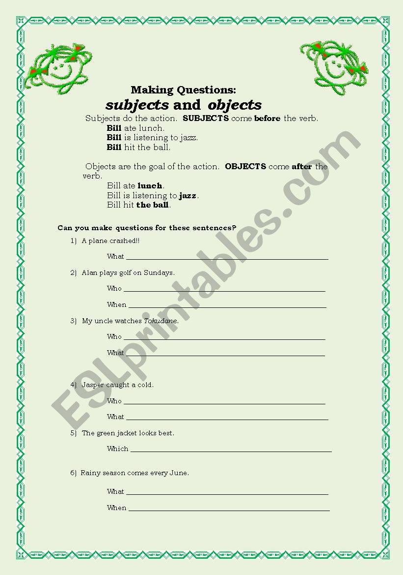 subject and object questions worksheet