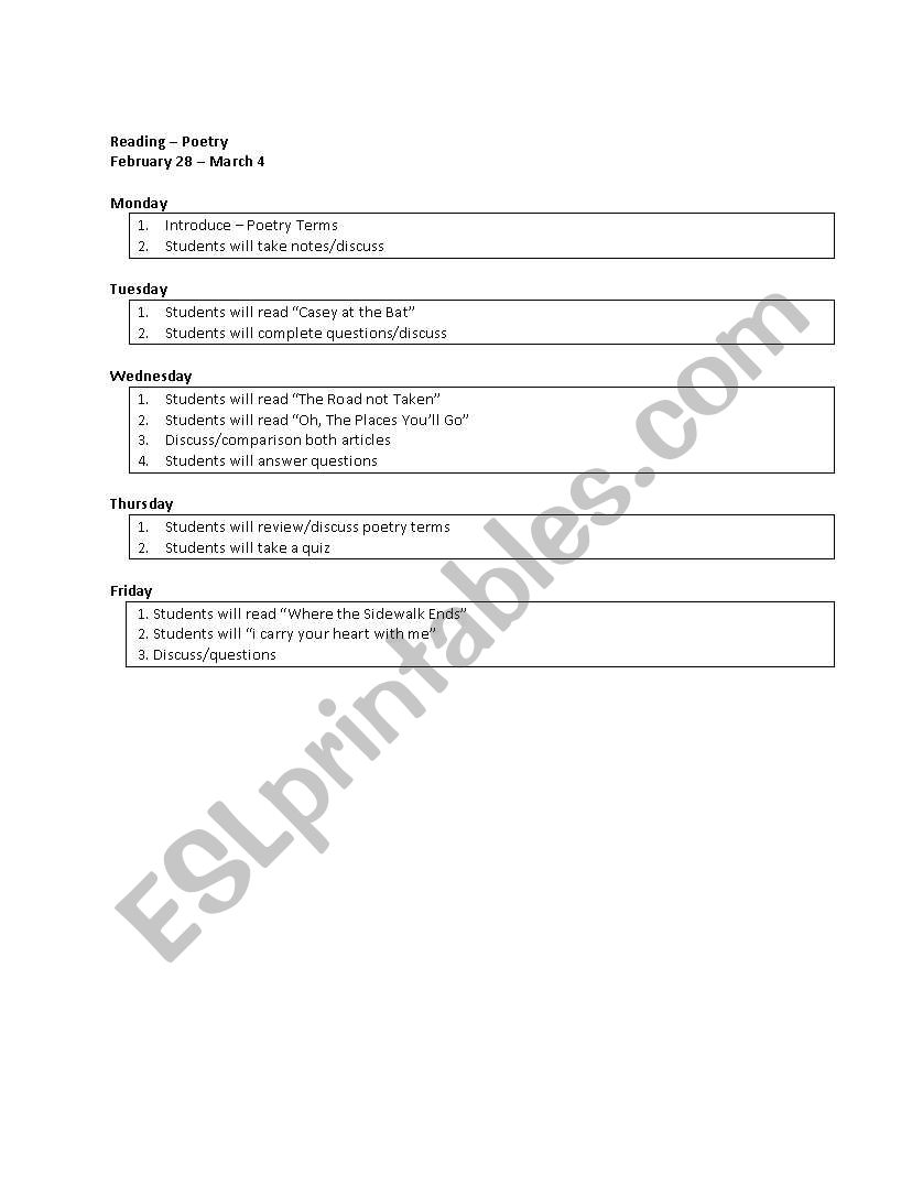 An Introduction to Poetry worksheet
