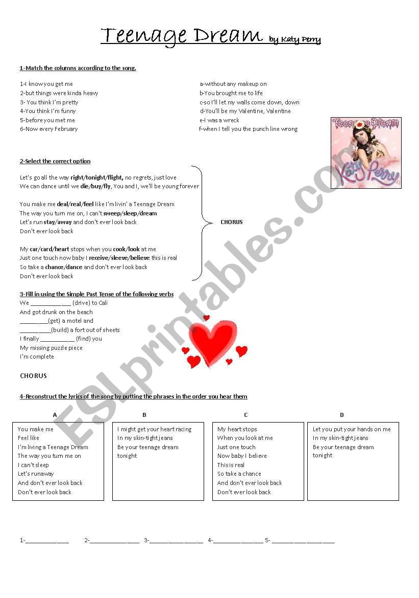 Teenage dream worksheet