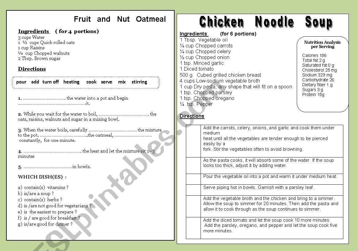 2 DELICIOUS RECIPES - to practise reading skills 