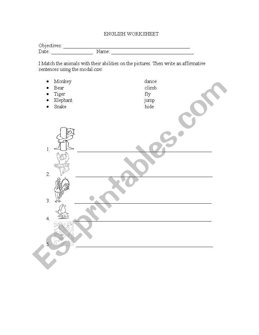 animals abilities worksheet