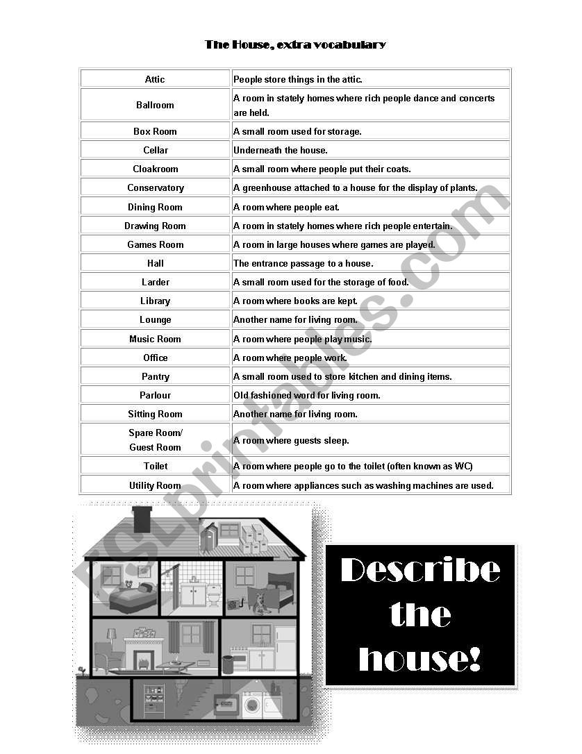 The House, extra vocabulary. worksheet