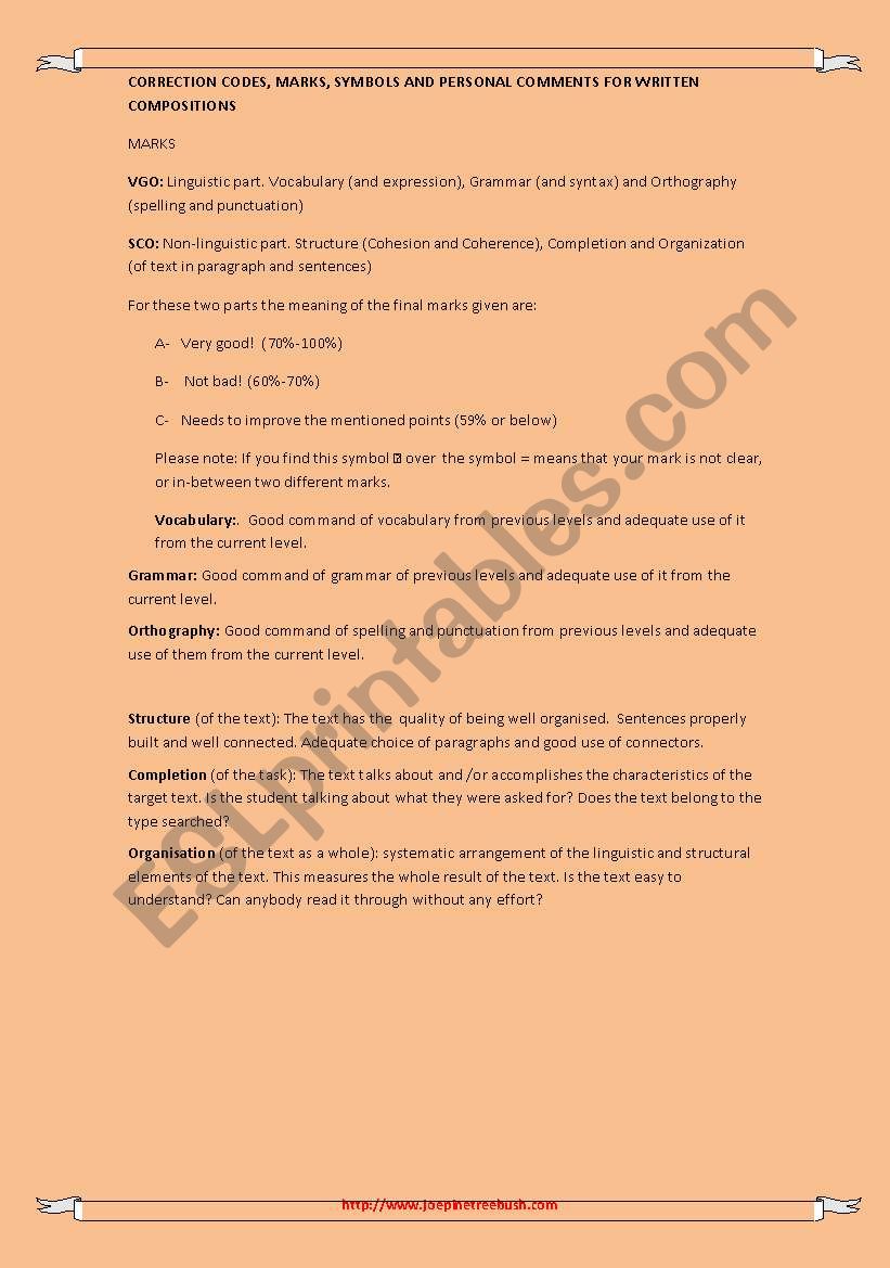 correction codes worksheet