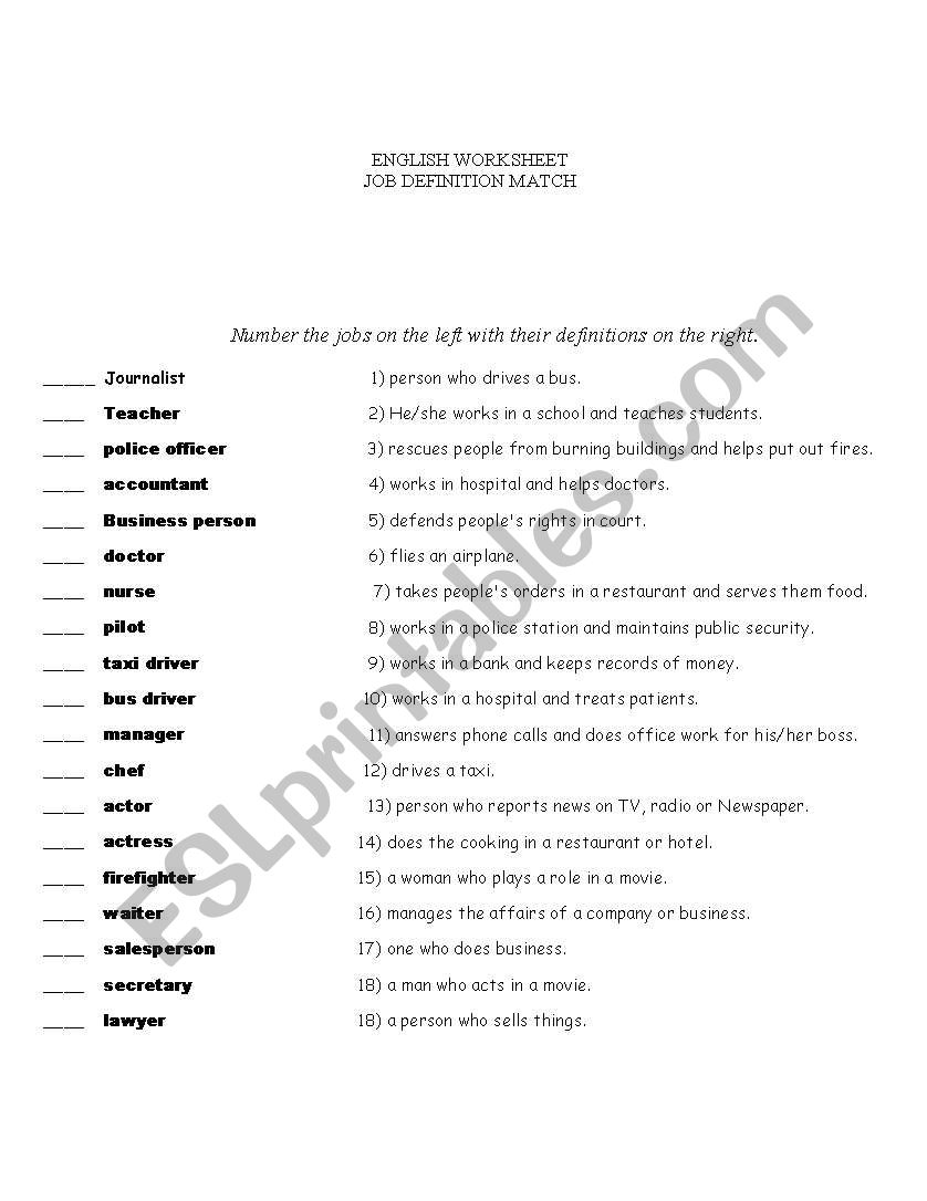 Occupations worksheet