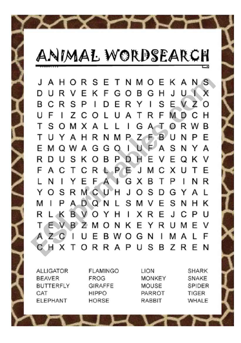 Animal Wordsearch worksheet