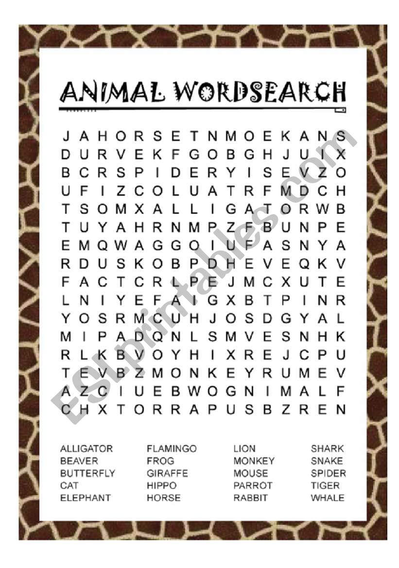 Animal Wordsearch worksheet