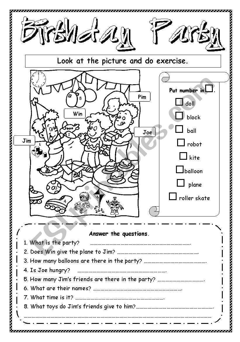 Birthday Party worksheet