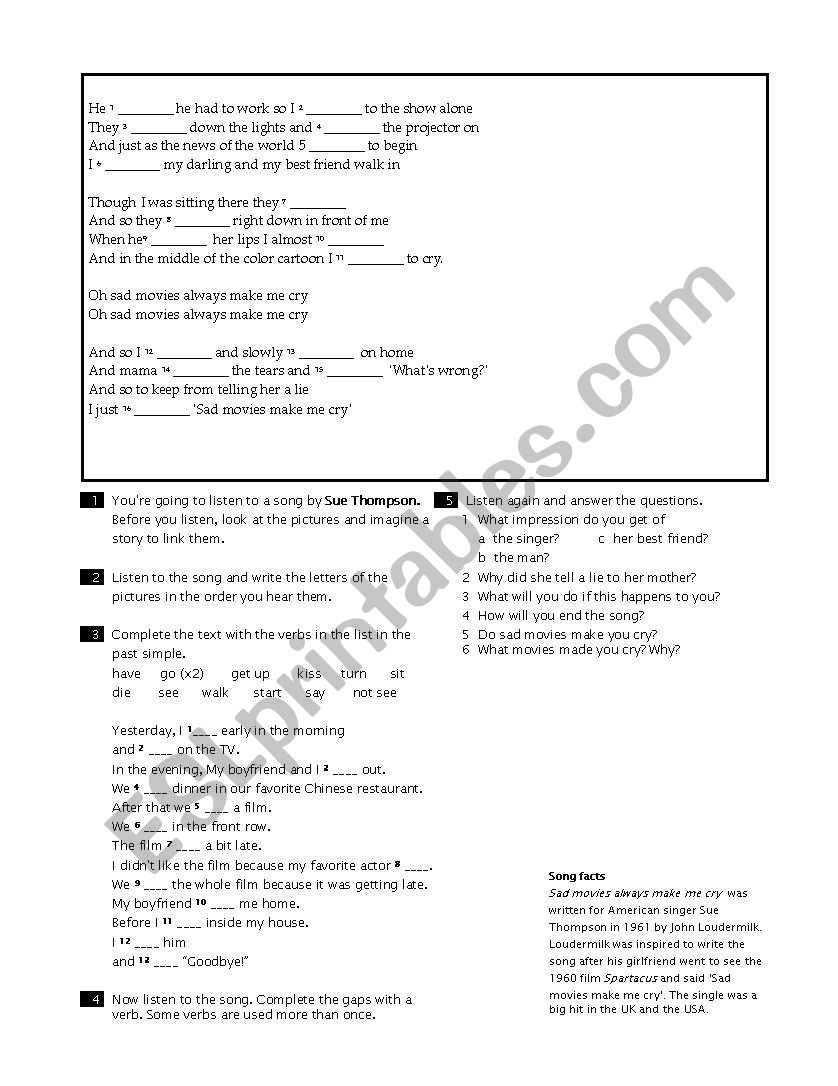 sad movies always make me cry worksheet