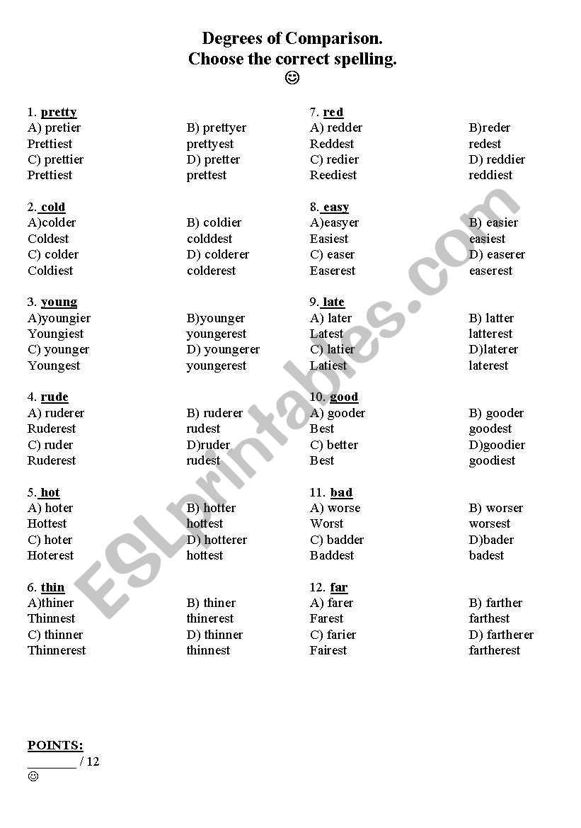 Degrees of Comparison Quiz worksheet