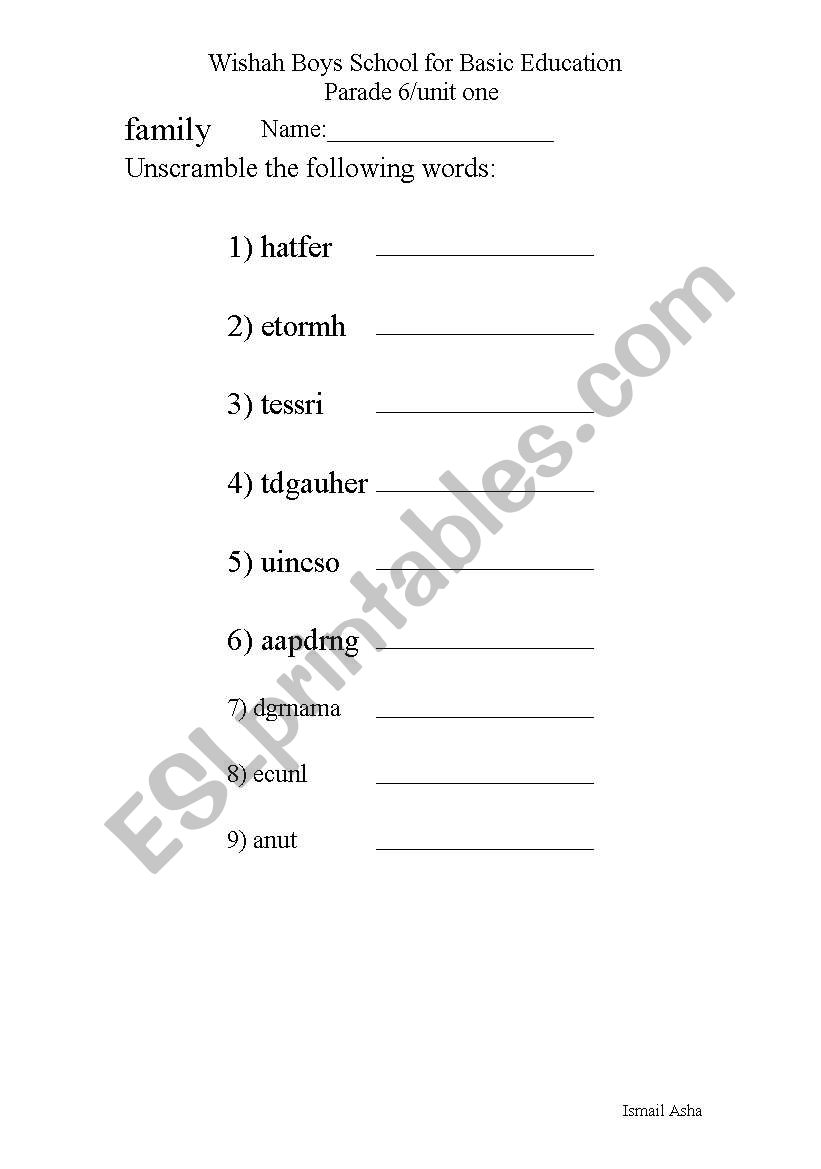 family members   worksheet