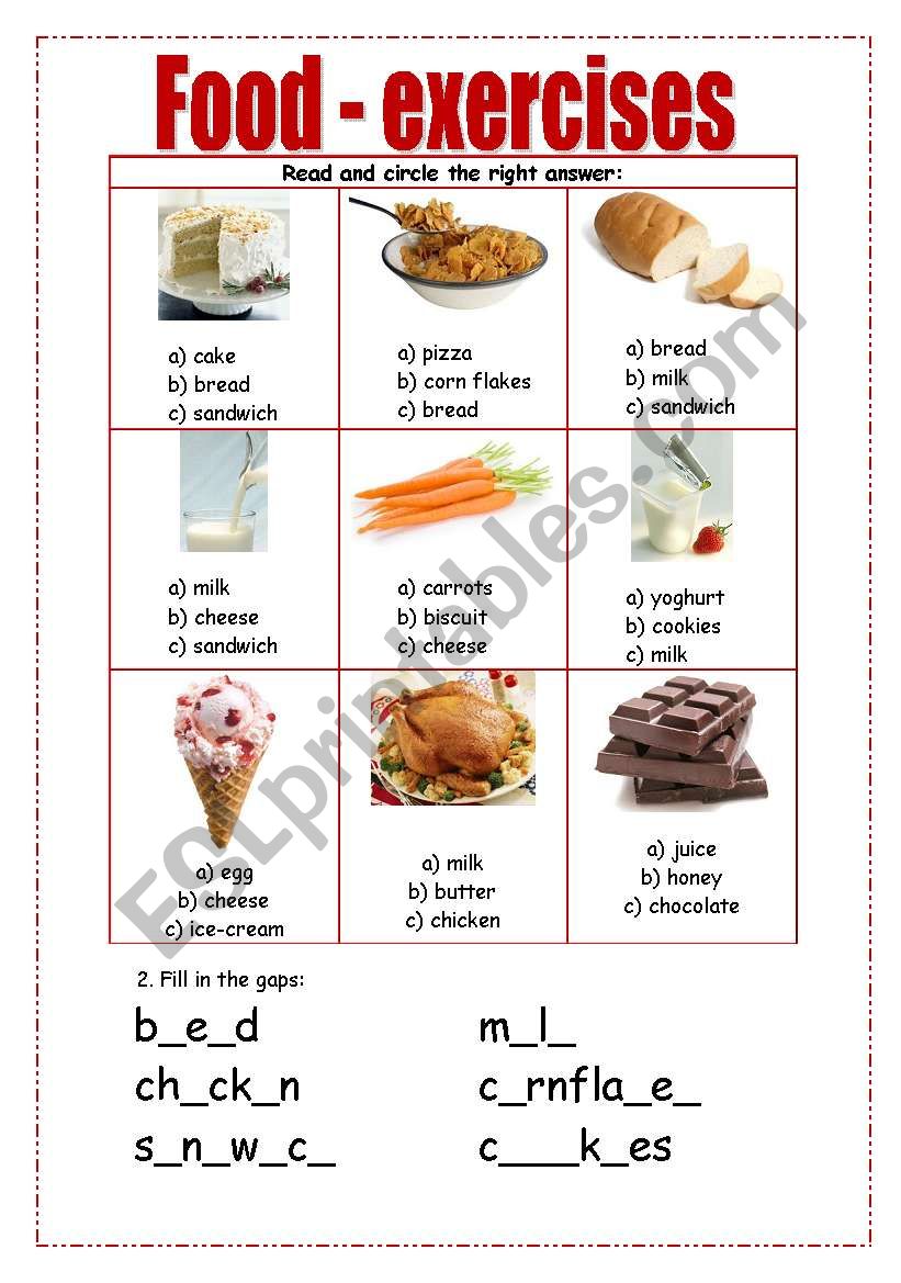 food, exercises worksheet