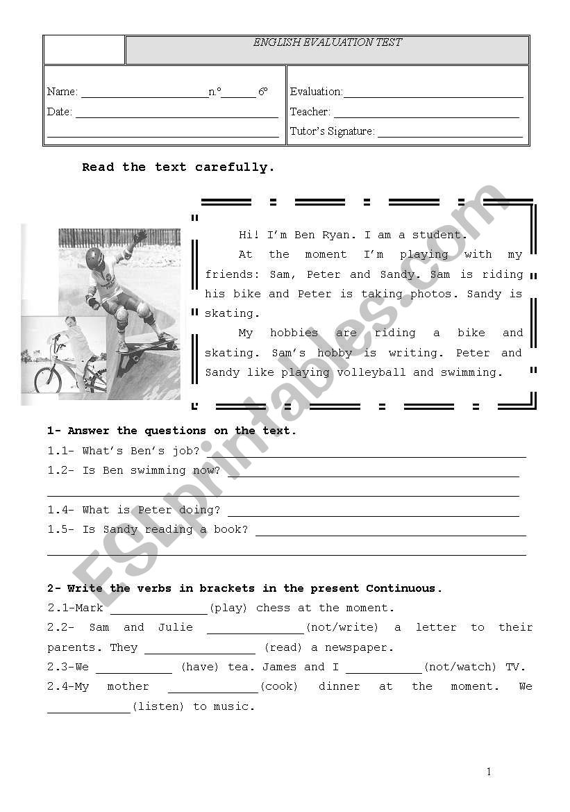 present continuous worksheet