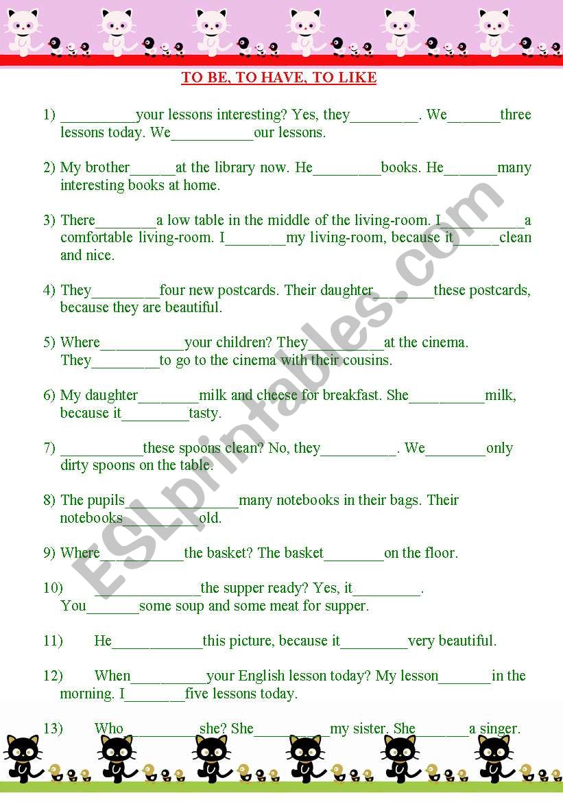 TO BE, TO HAVE, TO LIKE. worksheet