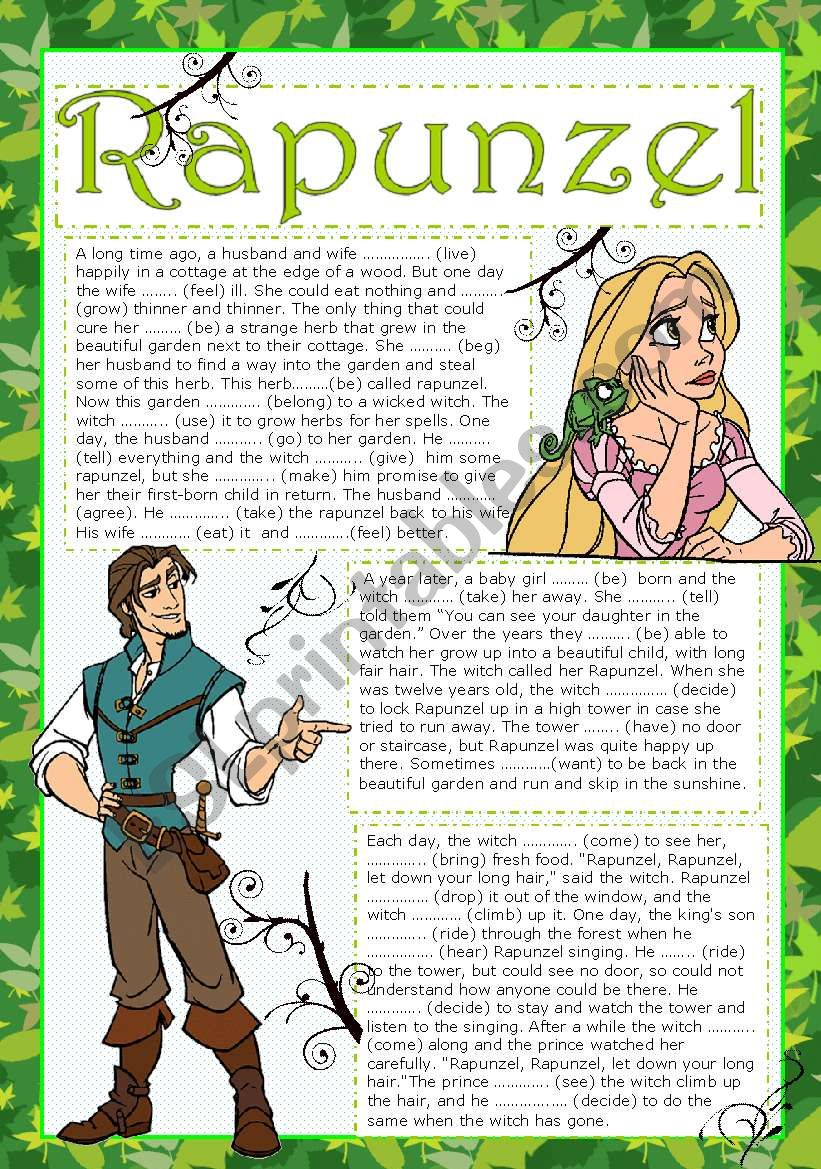 RAPUNZEL READING (FILL IN THE BLANKS ACTIVITY) (two pages) (editable)