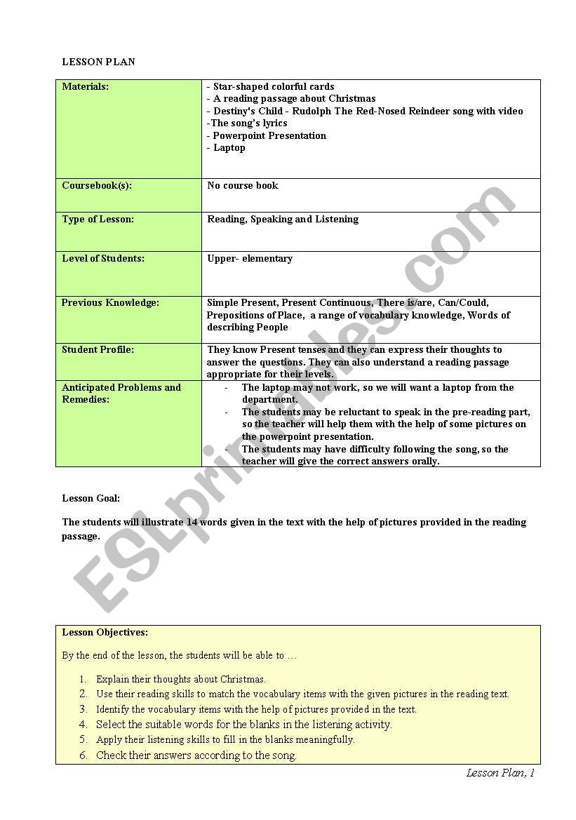 A lesson plan about Chrsitmas for 10-12 years