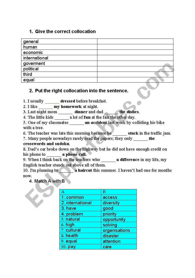 Collocation exercise worksheet