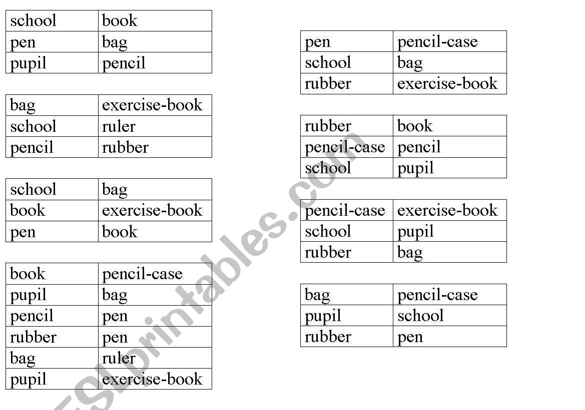 Bingo worksheet