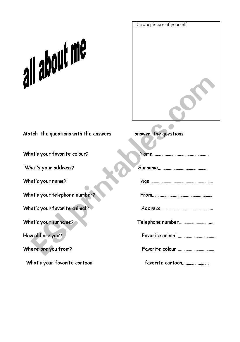   all about me  worksheet