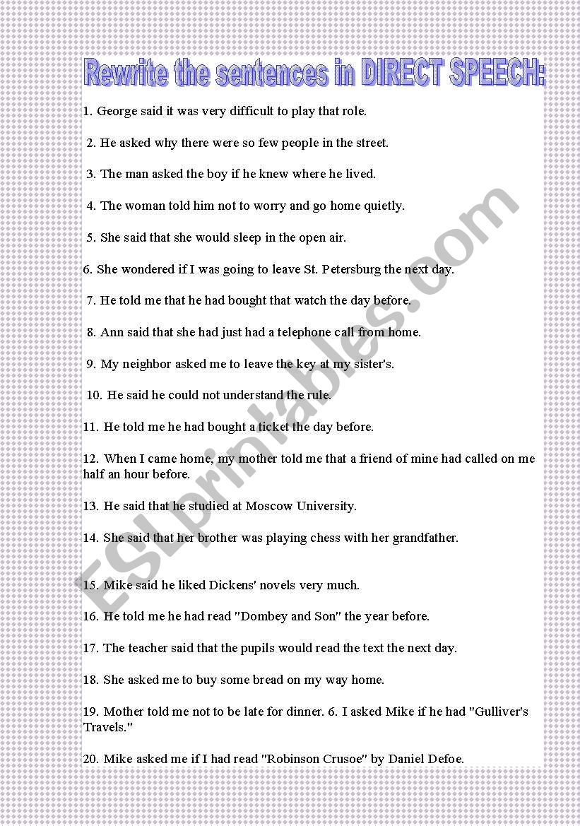 direct and indirect speech rules exercises with answers