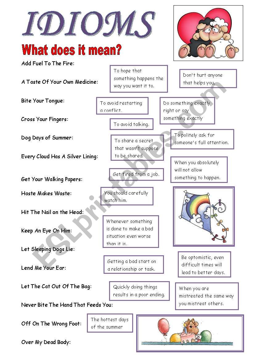 IDIOMS:what does it mean? worksheet