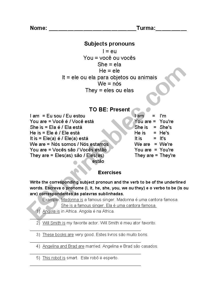 to be exercices worksheet