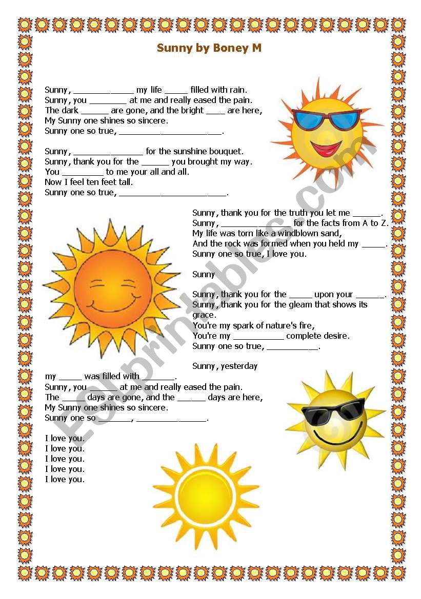 Song Sunny by Boney M worksheet