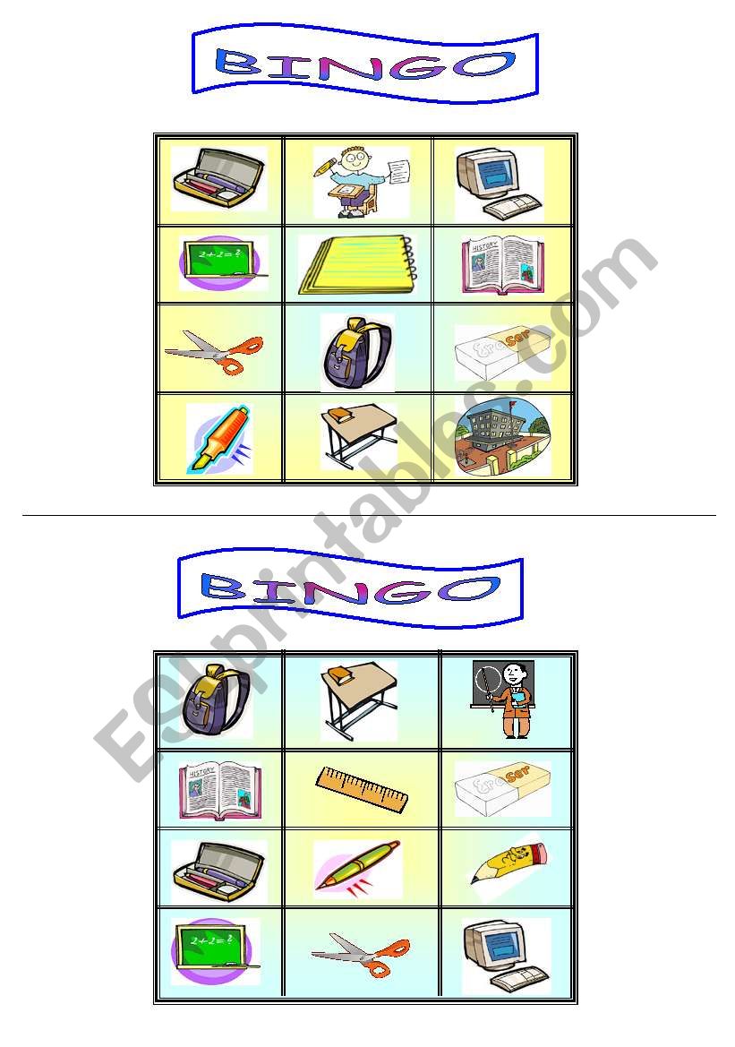 Bingo - school - part one  worksheet