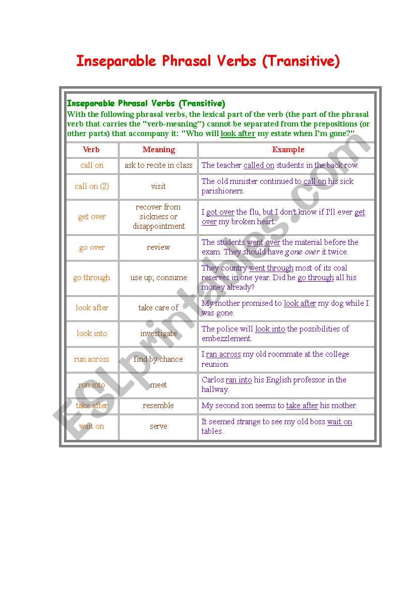 Phrasal verbs worksheet